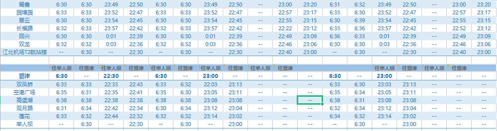 轻轨3号线开收班时间表