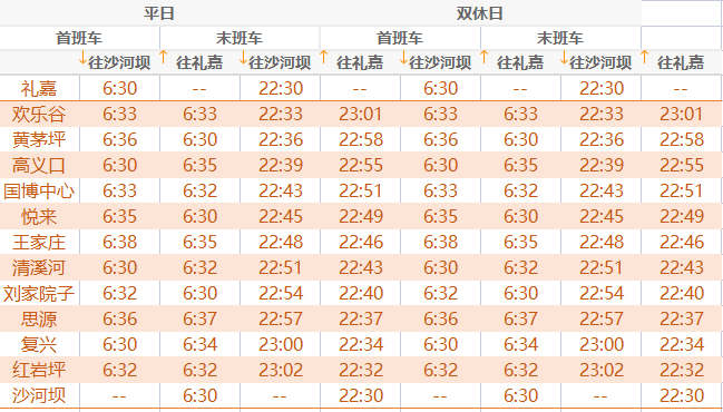 地铁6号线开收班时间表