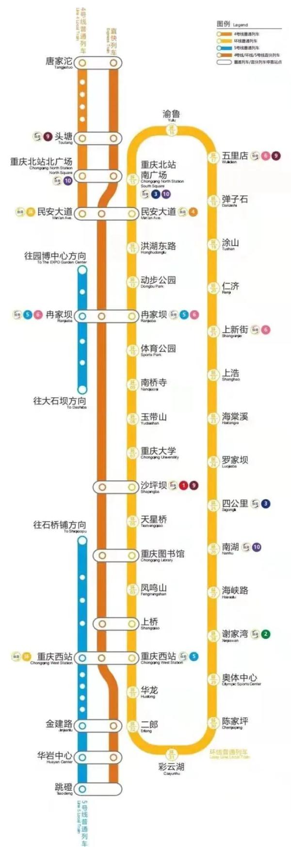 重庆轨道交通三线互联互通示意图