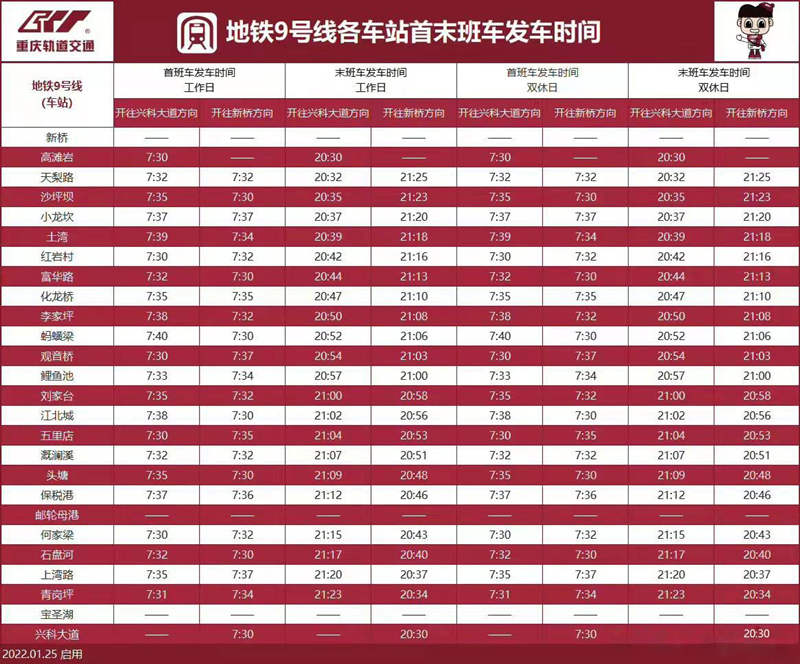 地铁9号线运营时间