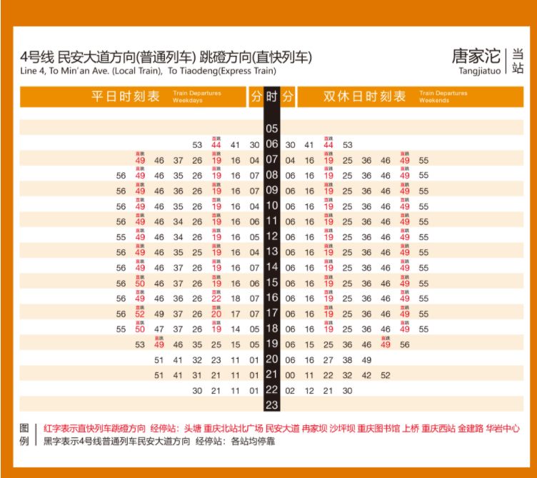 重庆地铁4号线唐家沱站时刻表
