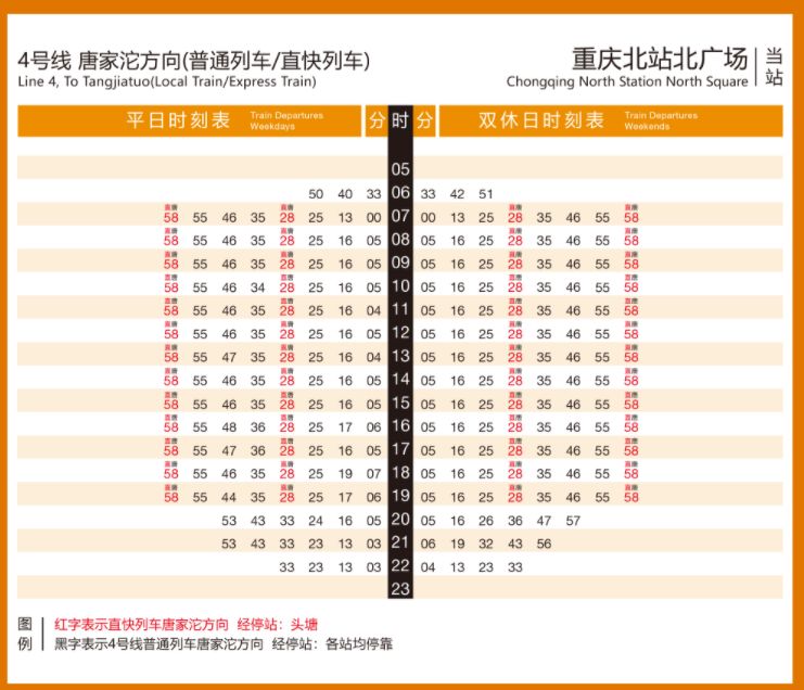 重庆地铁4号线重庆北站北广场站时刻表