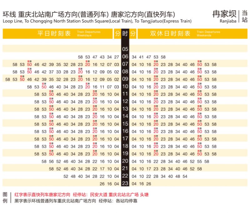 重庆地铁环线冉家坝站时刻表