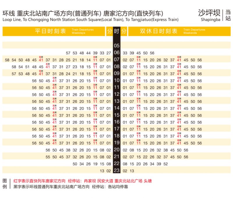 重庆地铁环线沙坪坝站时刻表