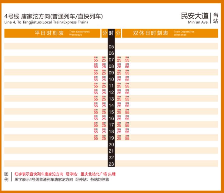 重庆地铁4号线民安大道站时刻表