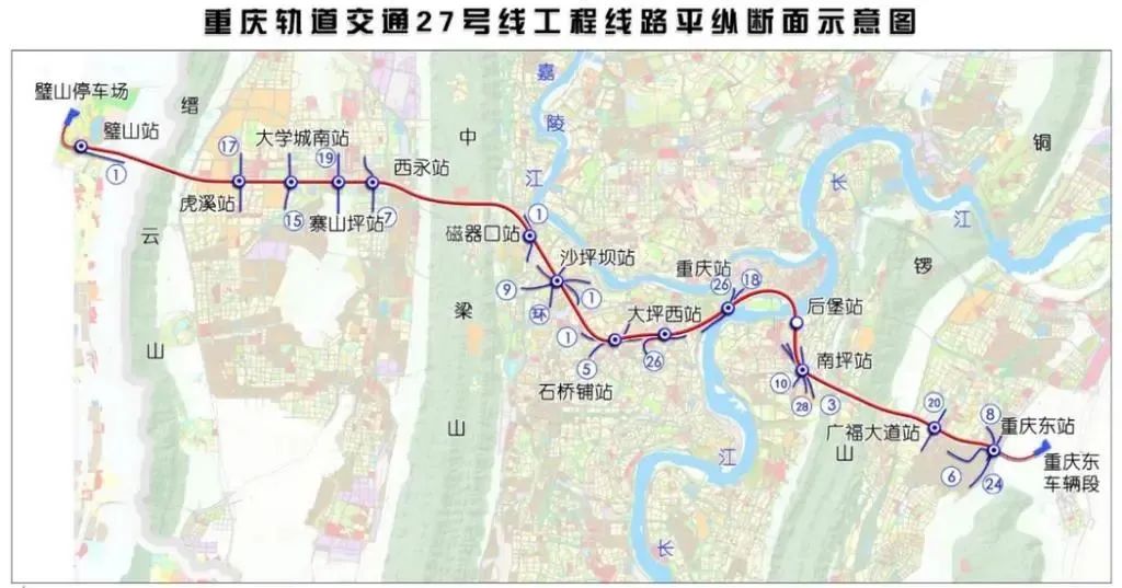 重庆地铁轨道交通27号线平面示意图